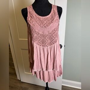POL Dusty Rose Lace Tiered Sleeveless Top crocheted embroidered boho